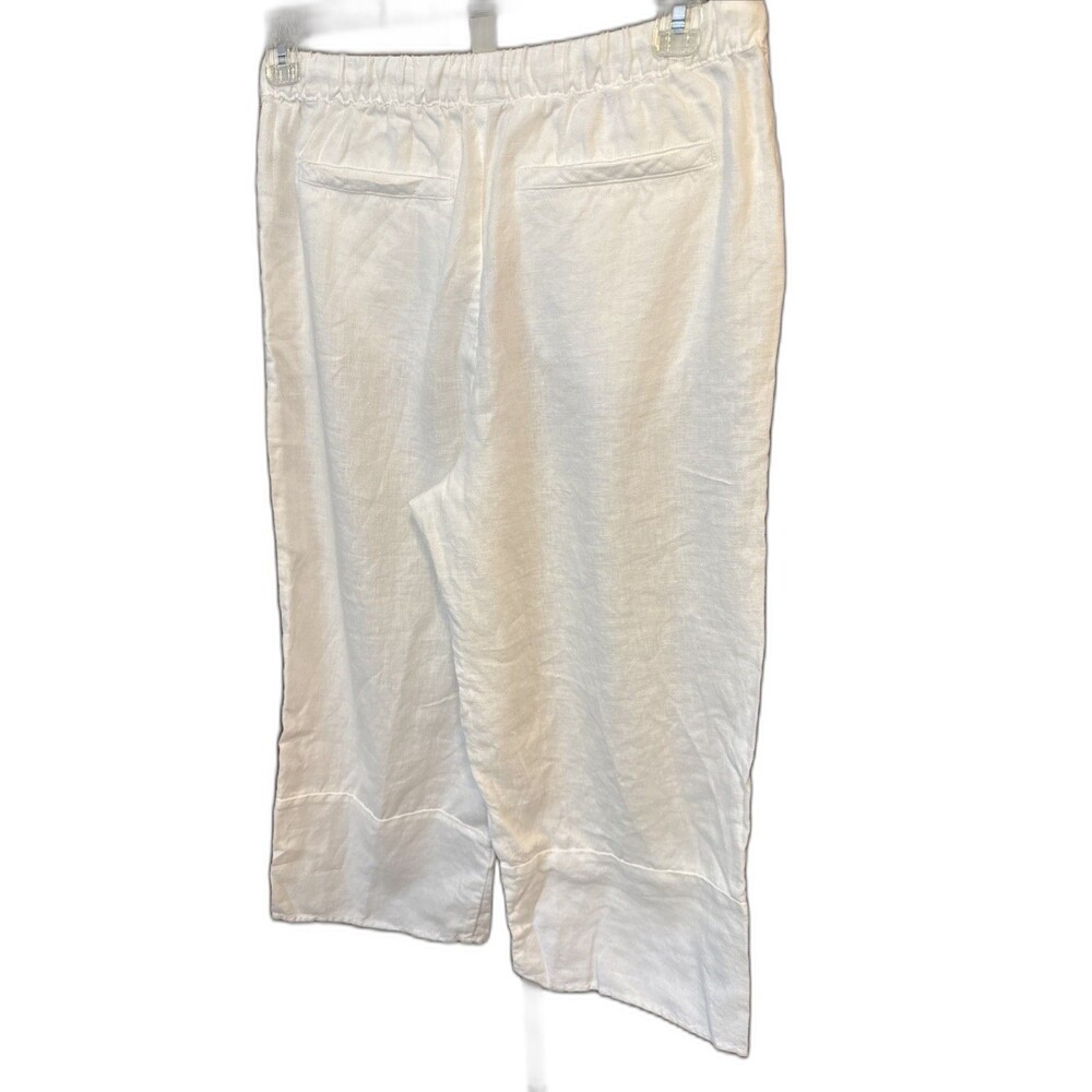 100% Linen Pants Garnet Hill Cropped Wide Leg Women's 10 White Beach Coastal - Picture 3 of 7